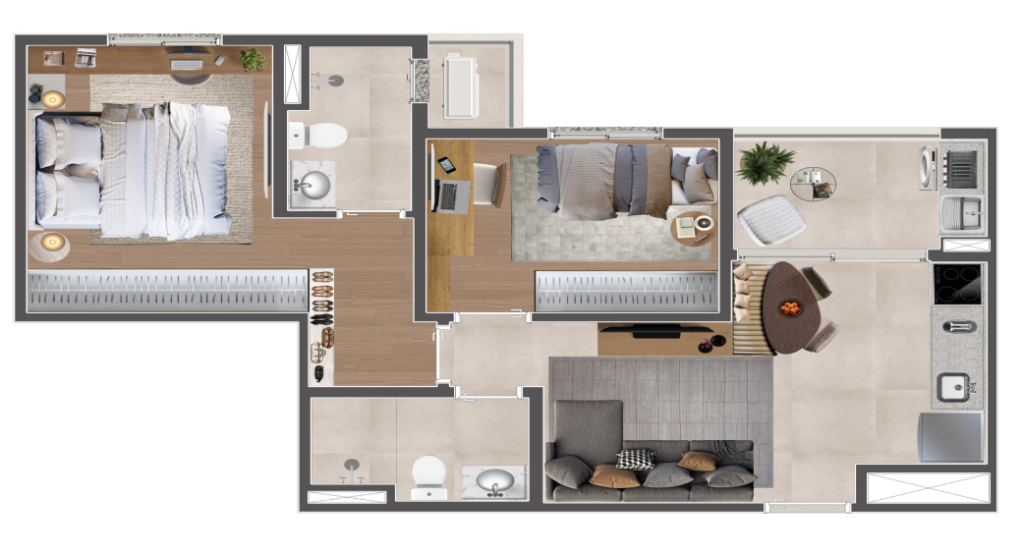 Planta baixa — Tipo | 2 dormitórios | 55 m² | com suíte