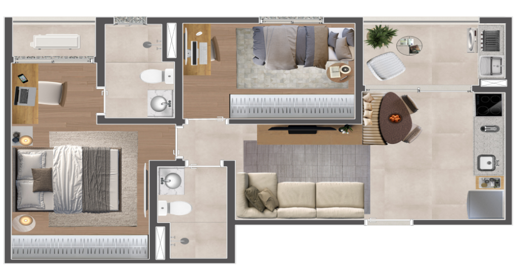 Planta baixa — Tipo | 2 dormitórios | 55 m² | com suíte