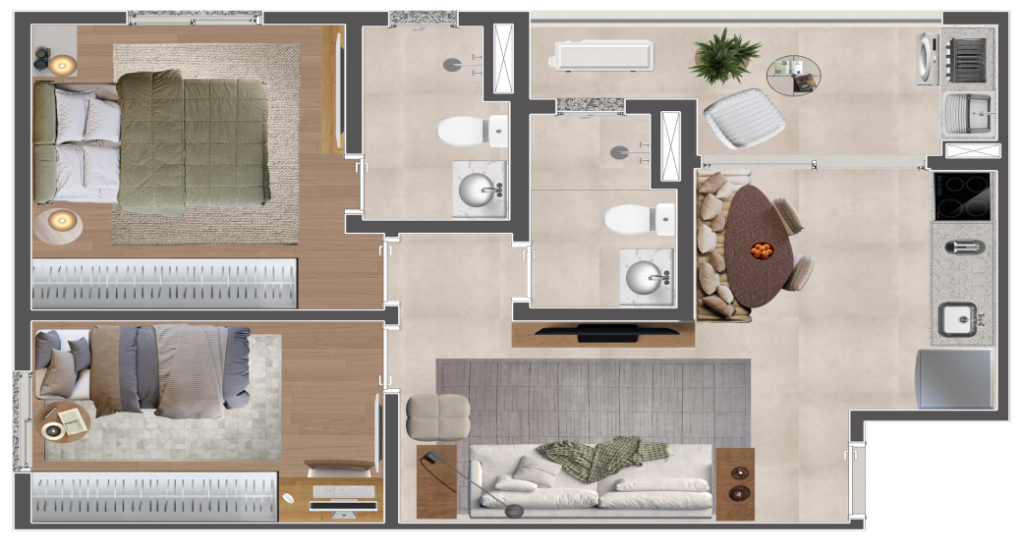 Planta baixa — Tipo | 2 dormitórios | 54 m² | com suíte