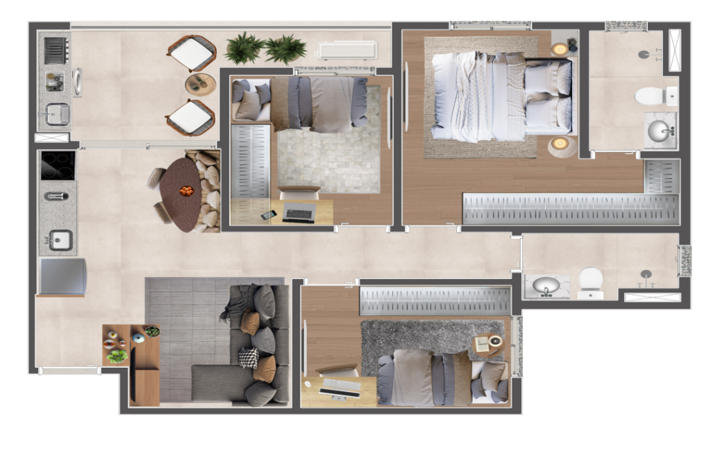 Planta baixa — Tipo | 3 dormitórios | 70 m² | com suíte